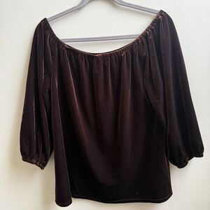 Boston Proper Brown Velvet  Off The Shoulder Top Boho Party Size Small